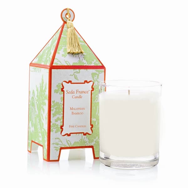 Malaysian Bamboo Classic Toile Pagoda Box Candle