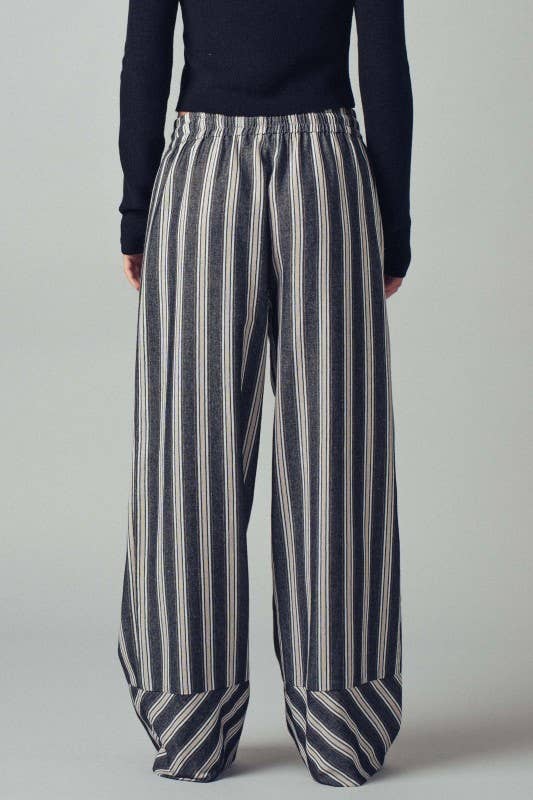 Striped Tassel Tie Wide-Leg Pants