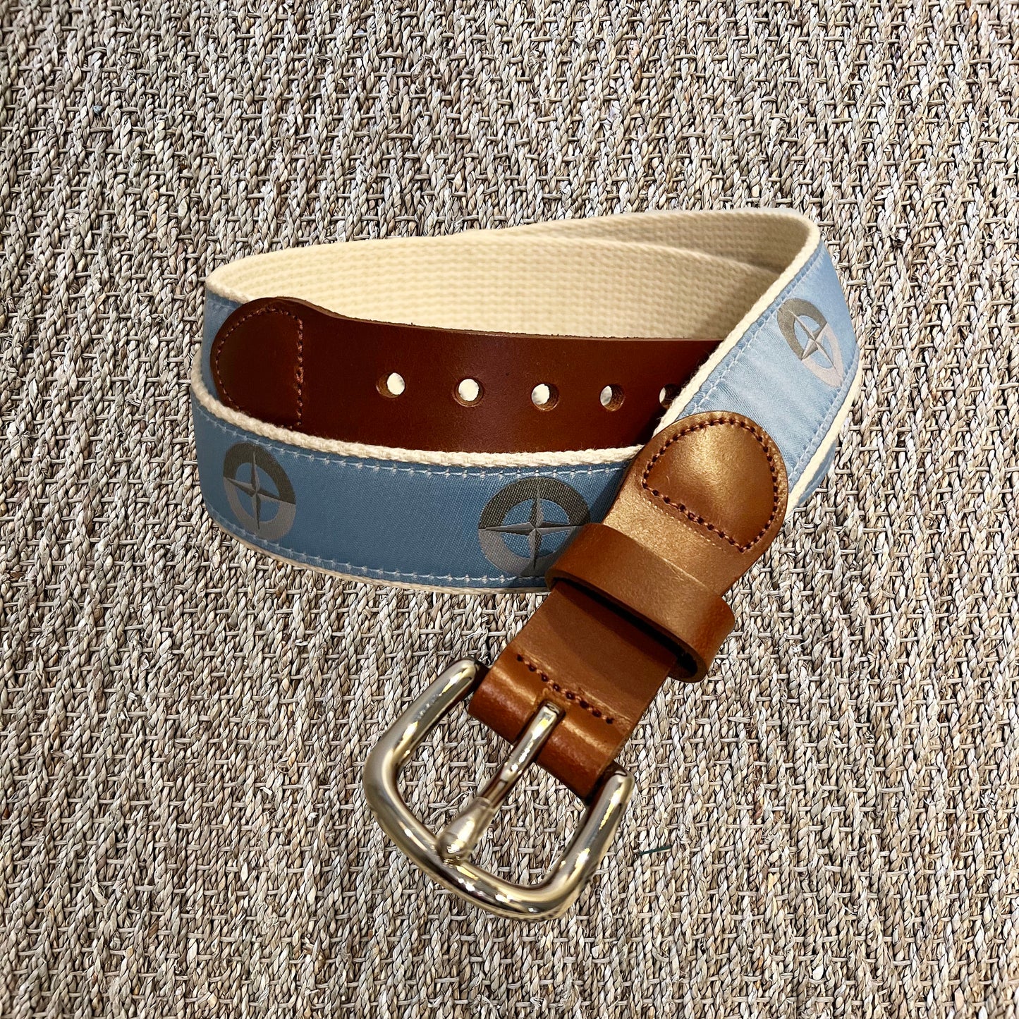 MYSTIC MARINER Compass Leather Tab Belt - Lt. Blue