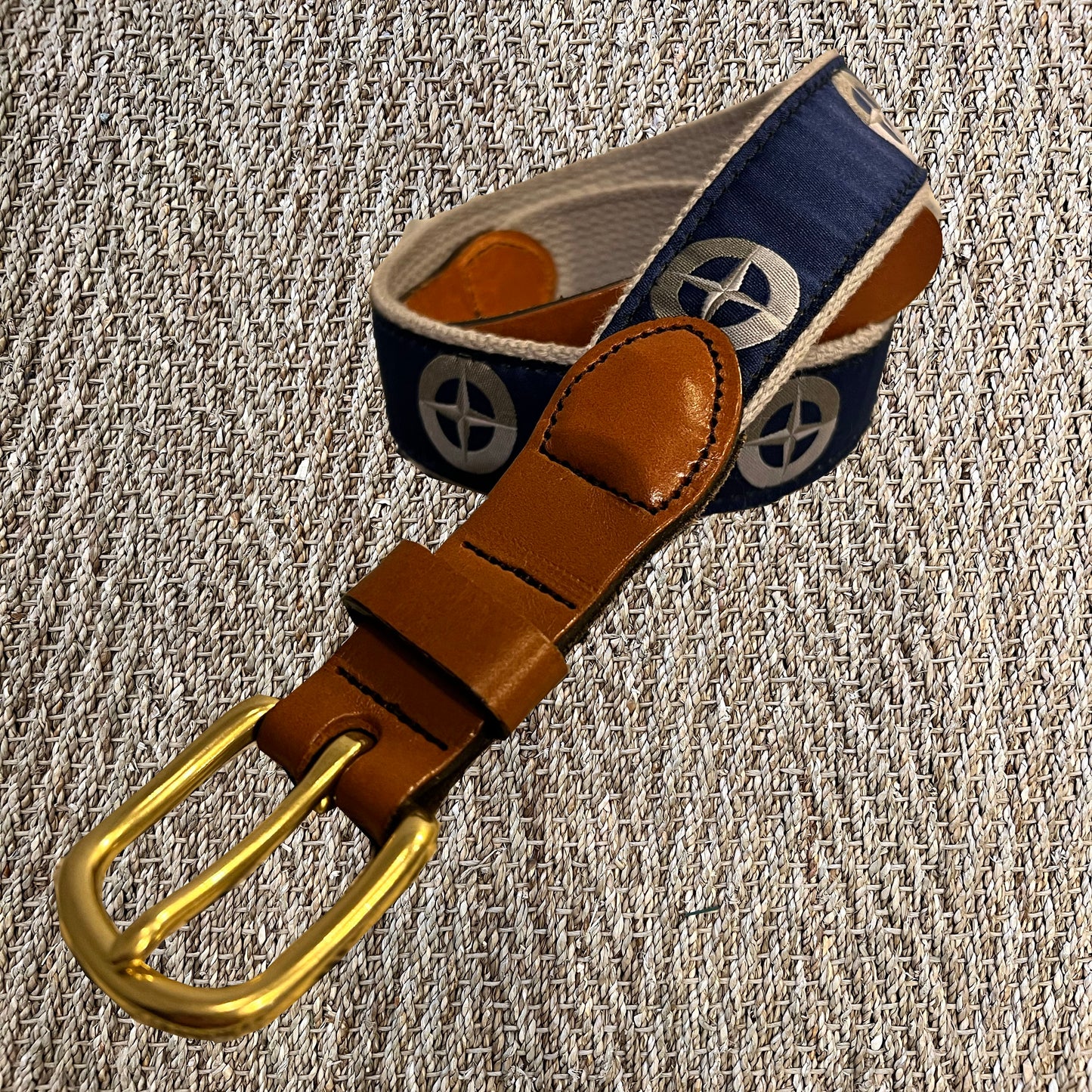 MYSTIC MARINER Compass Leather Tab Belt - Navy/Grey