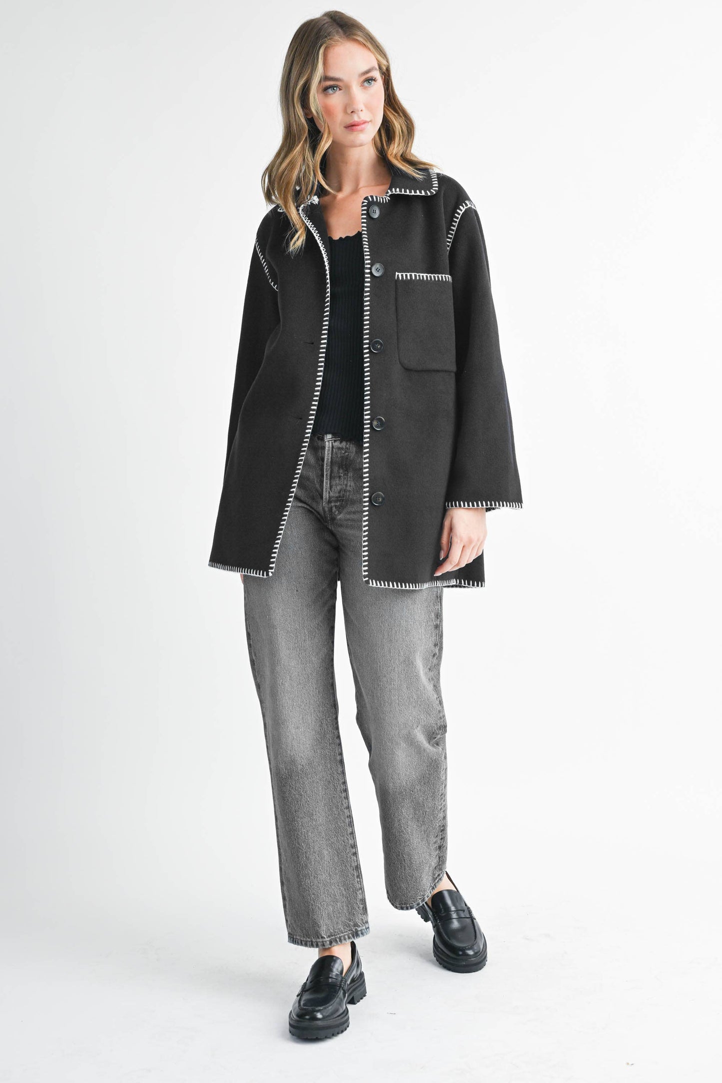Contrast Stitch Blend Coat