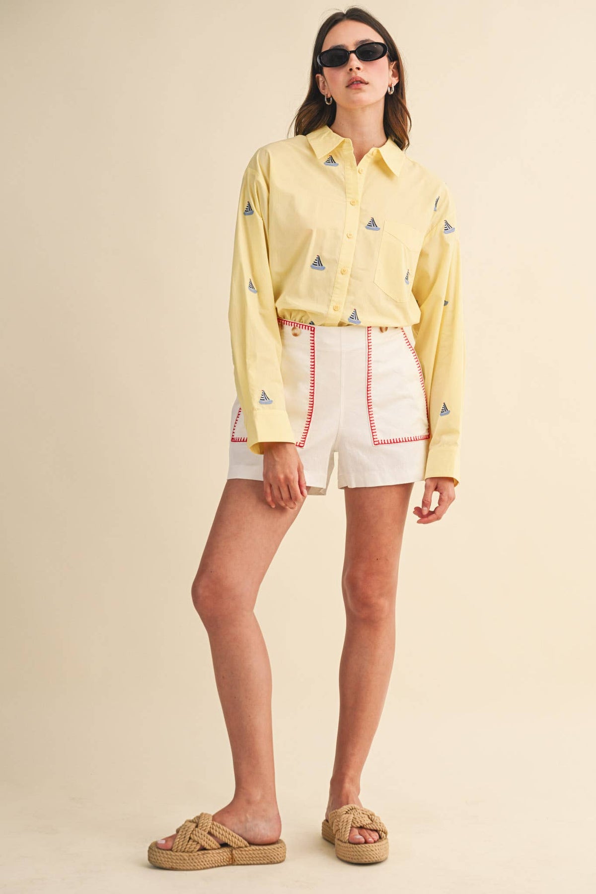 SAILBOAT EMBROIDERY BUTTON DOWN SHIRT MTP4688