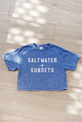 SALT WATER AND SUNSETS Cropped Mineral Graphic Top