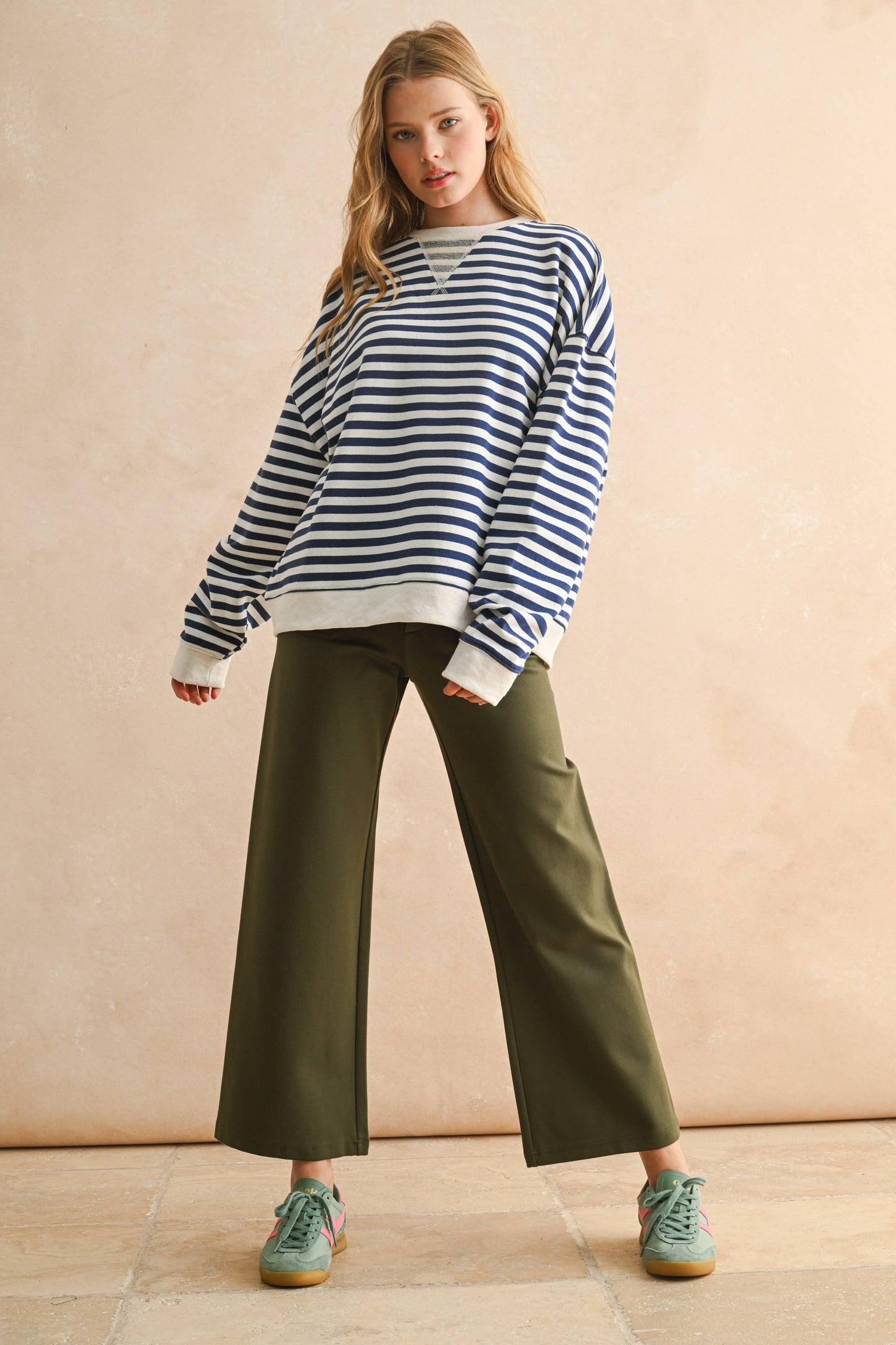T4247   STRIPED KNITTED LONG SLEEVE PULLOVER