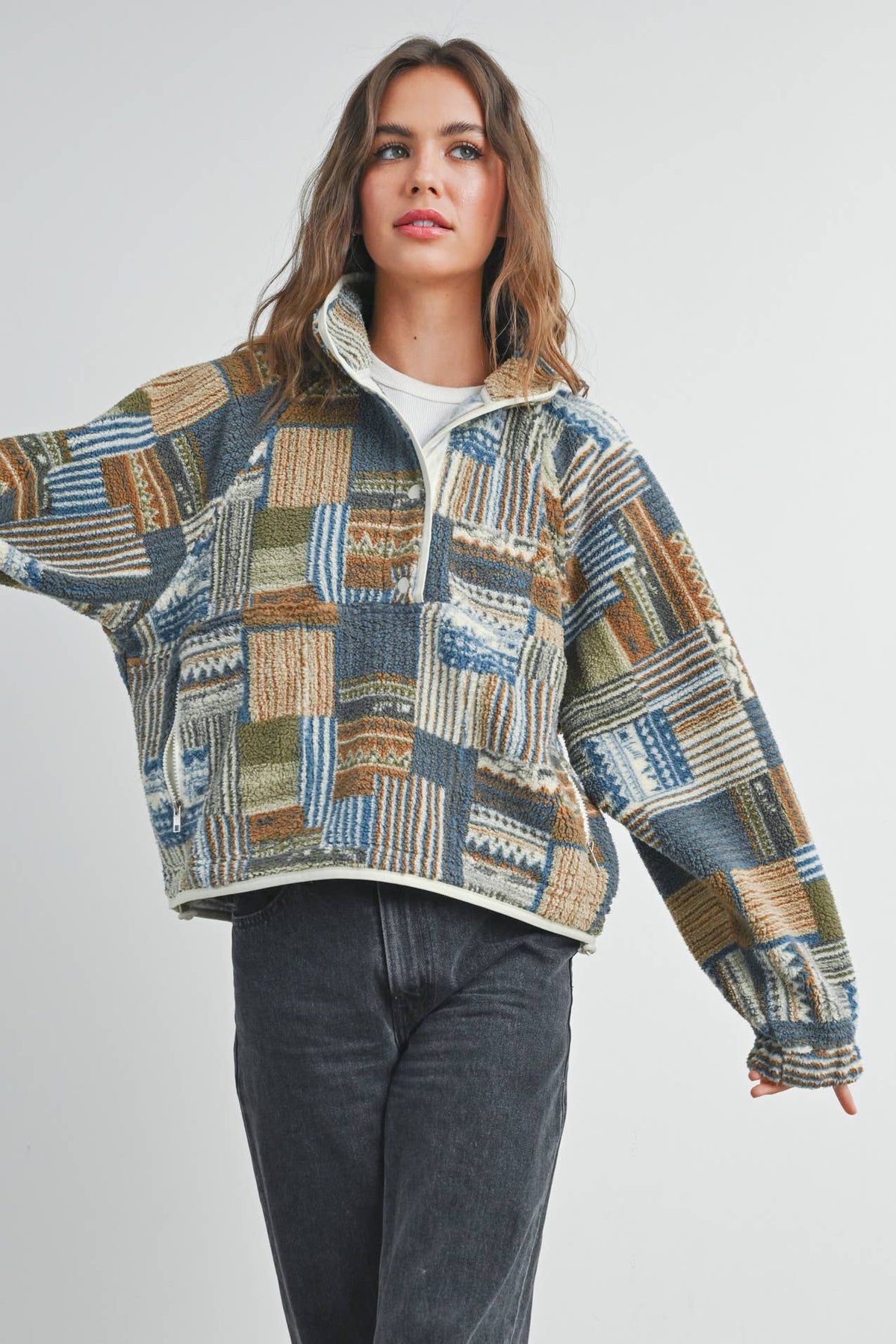 Patchwork Print Multicolor Sweatshirt - BMT7495