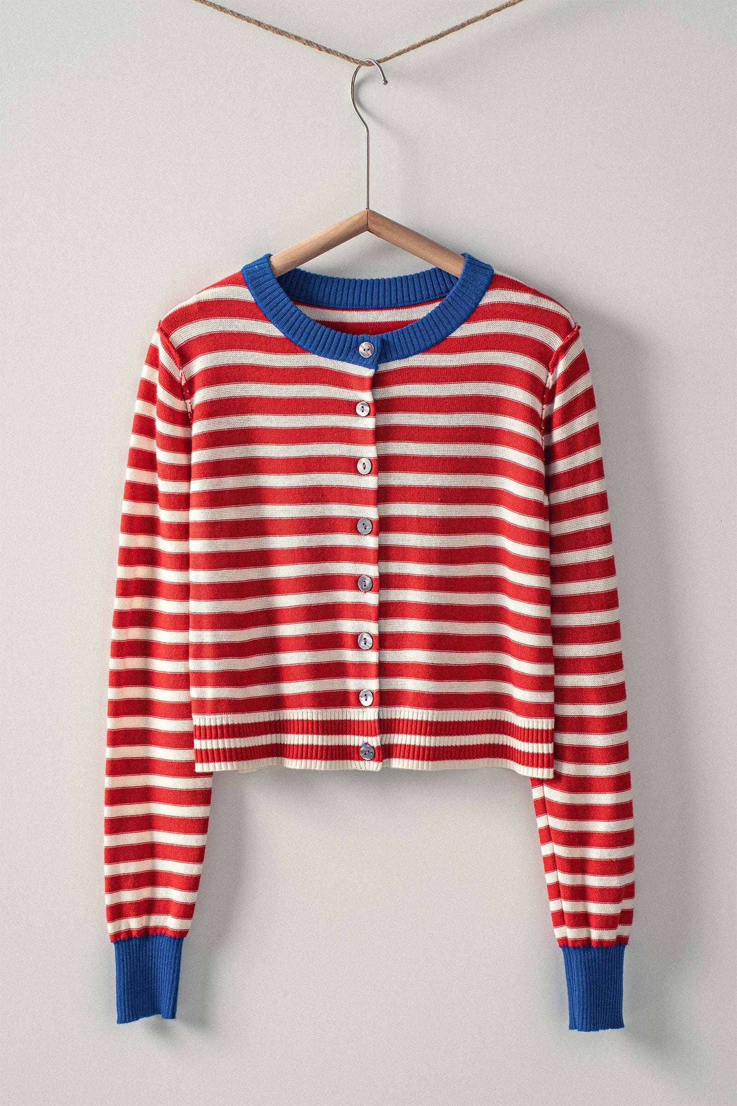 Striped Knit Cropped Button-Up Cardigan