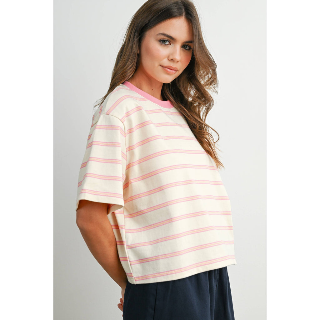Striped Boxy Cropped T-Shirt - BMT8347