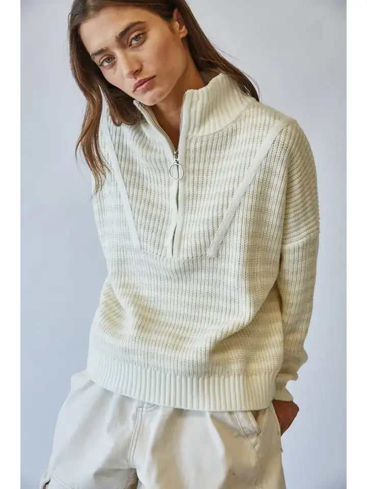 HSW1288 Preppy Californian Half-zip Striped Sweater-Brown
