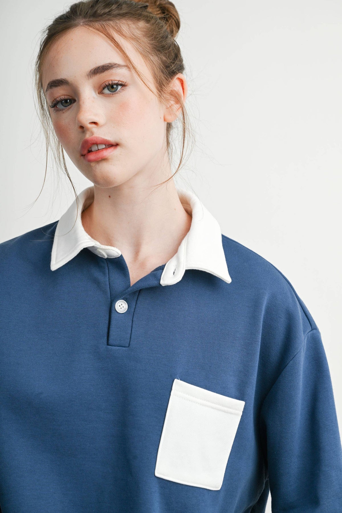 Two-Toned Polo Collar Sweatshirt - BMT7525