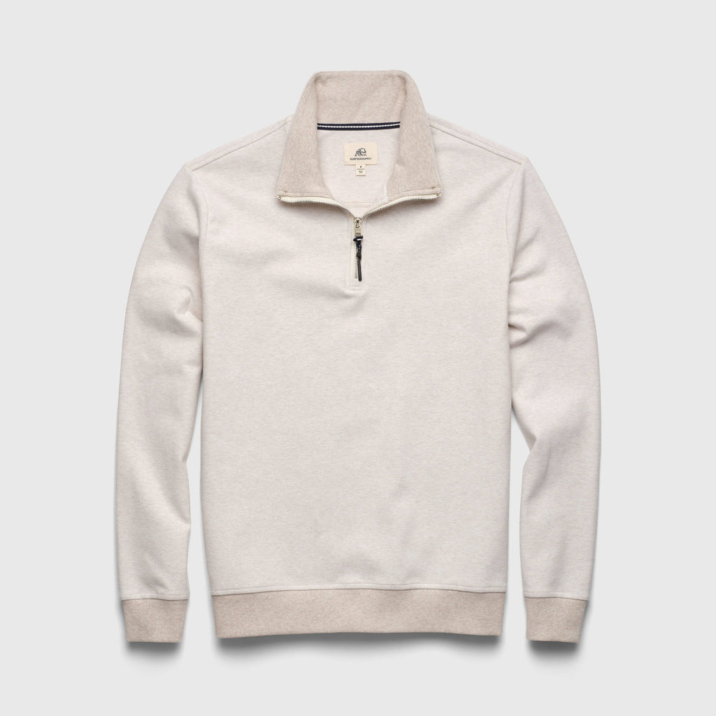 Bobby Stripe Fleece Quarter Zip - Taupe Heather