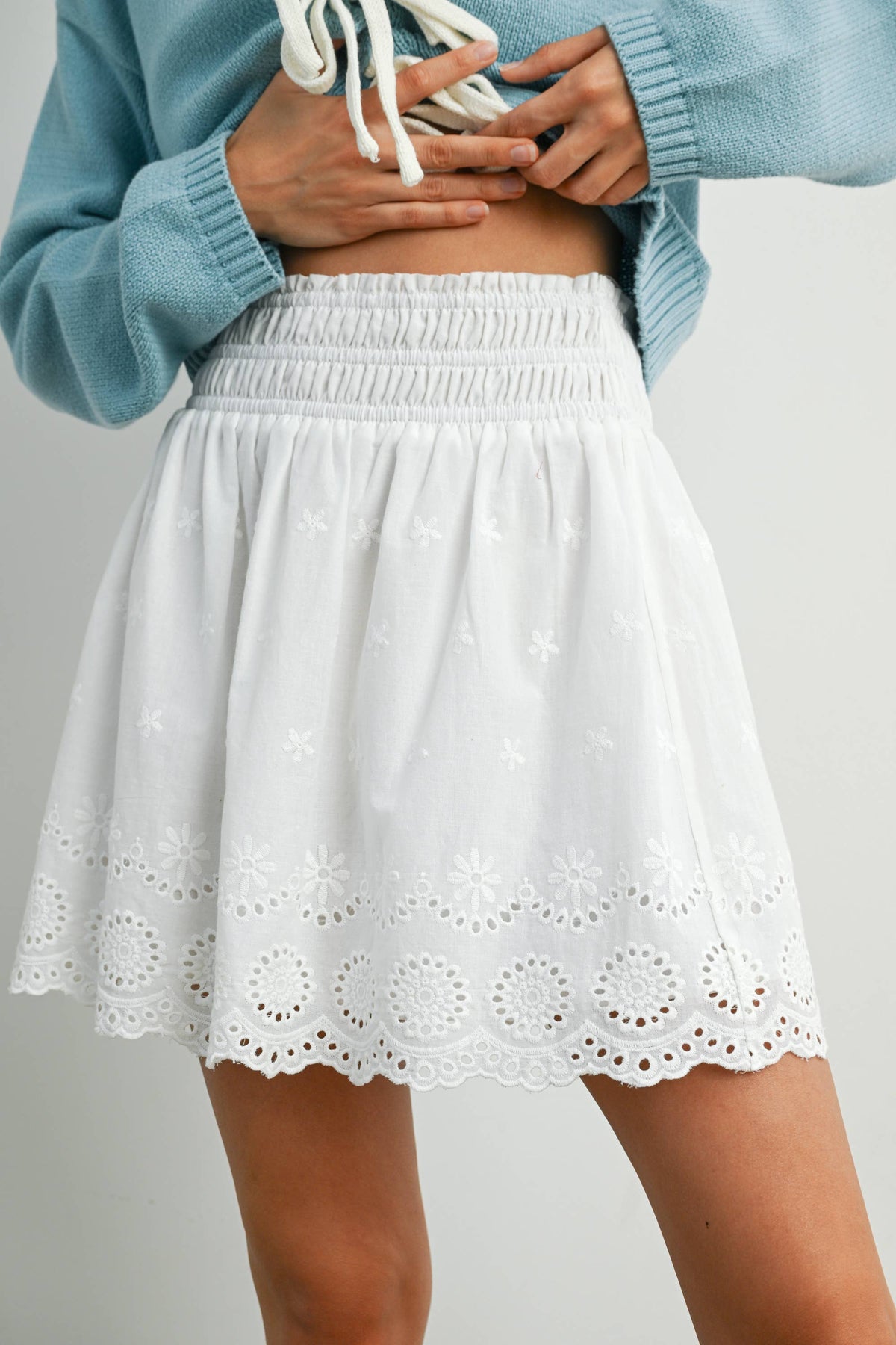 Eyelet Ruffle Smocked Skirt - BMS7764