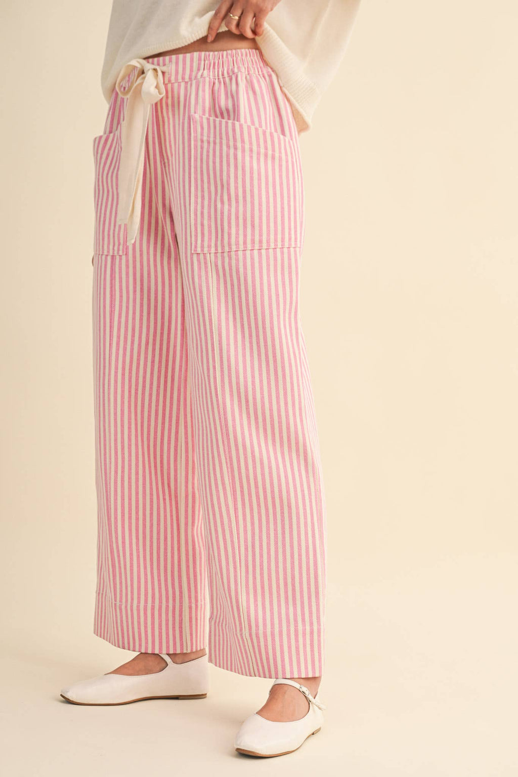 STRIPED WIDE LEG DRAWSTRING PANTS MP5090