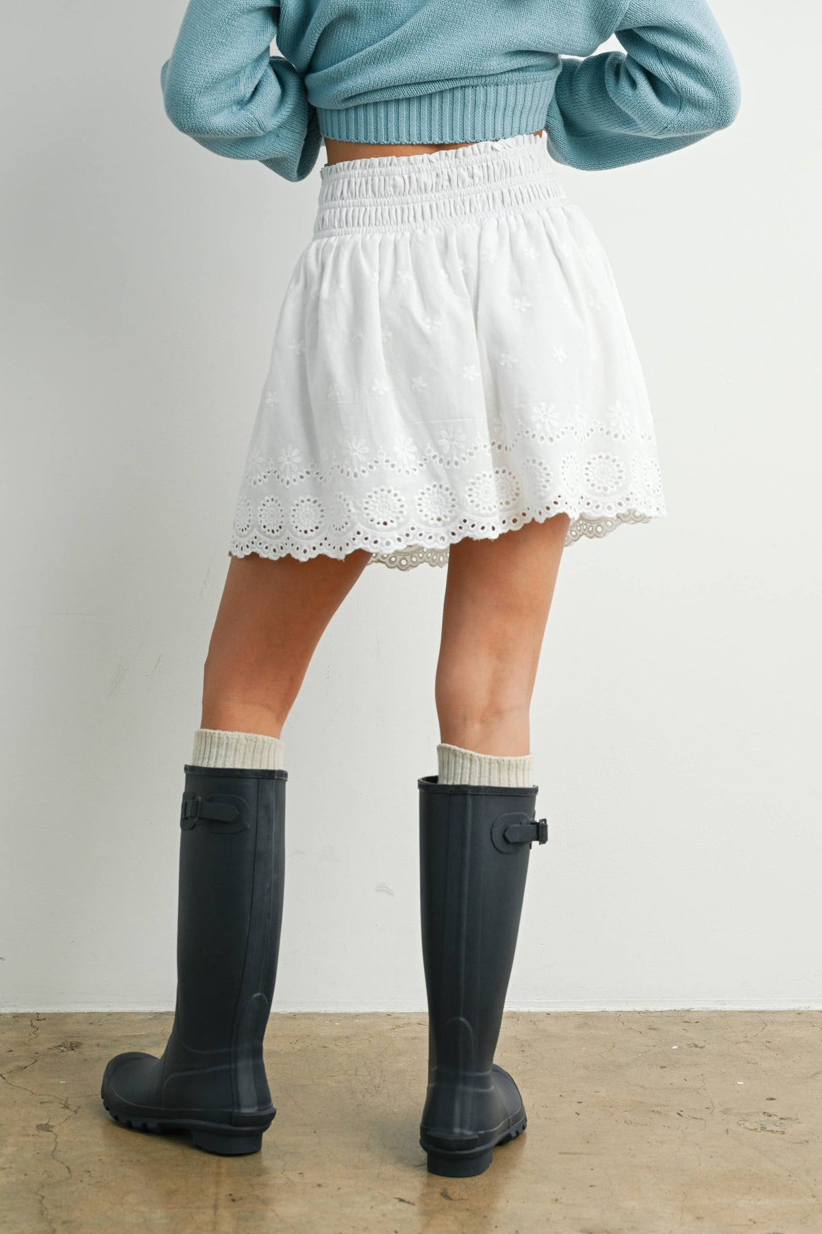 Eyelet Ruffle Smocked Skirt - BMS7764