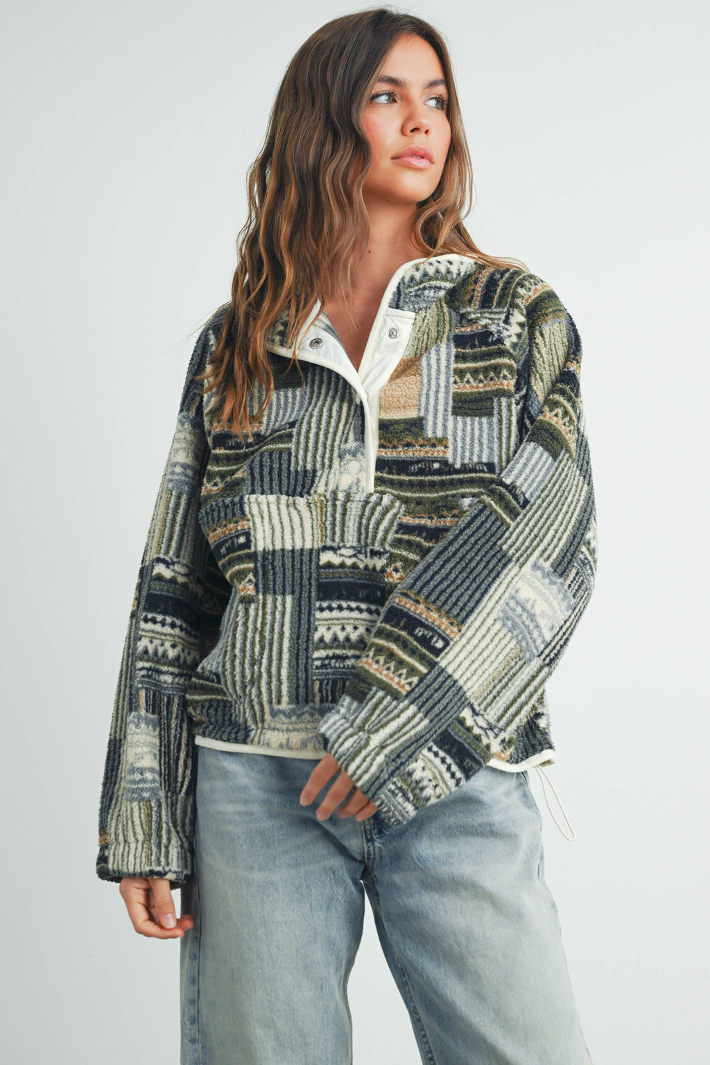Patchwork Print Multicolor Sweatshirt - BMT7495