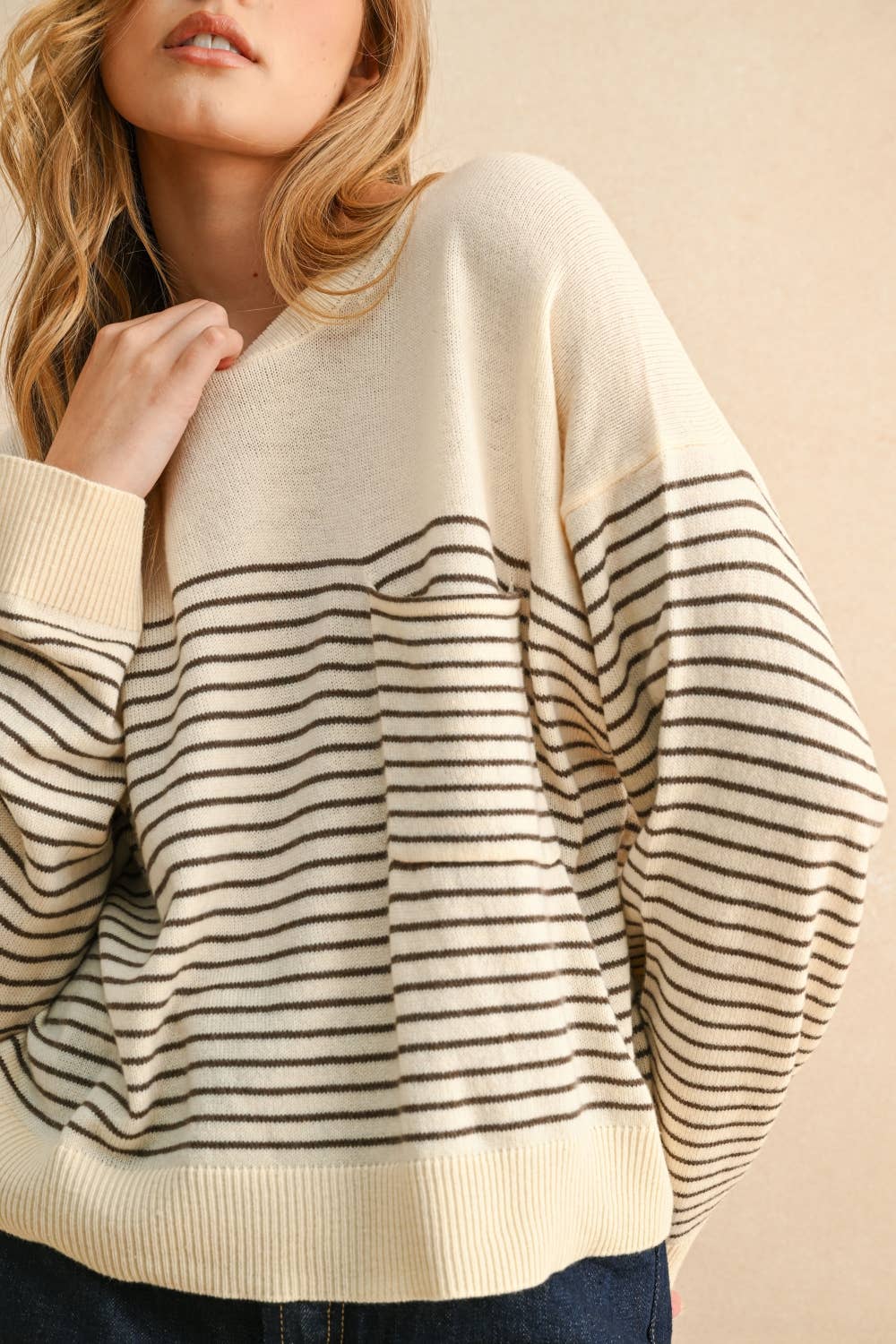 T5113   STRIPE PATTERN SWEATER KNITTED TOP