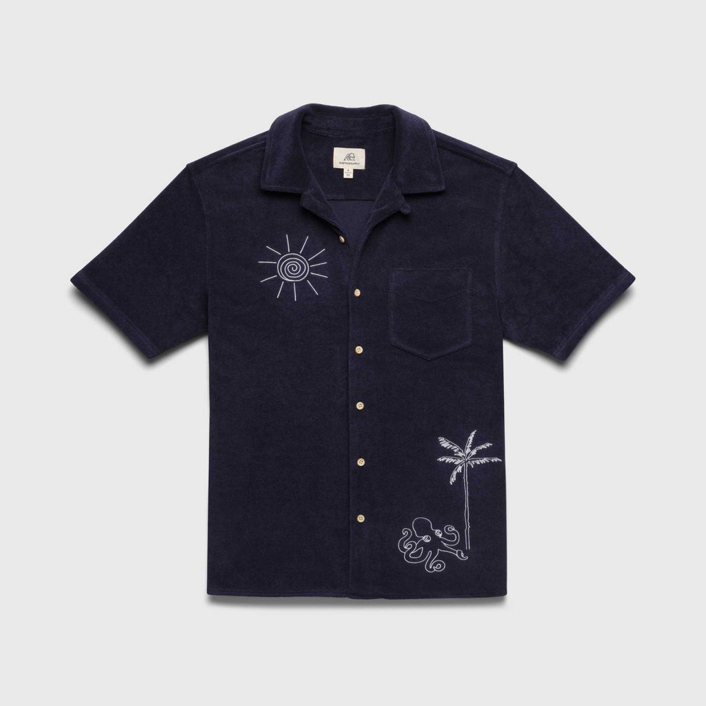 Mariner Saltwater Terry Camp Collar Shirt - Navy Blazer