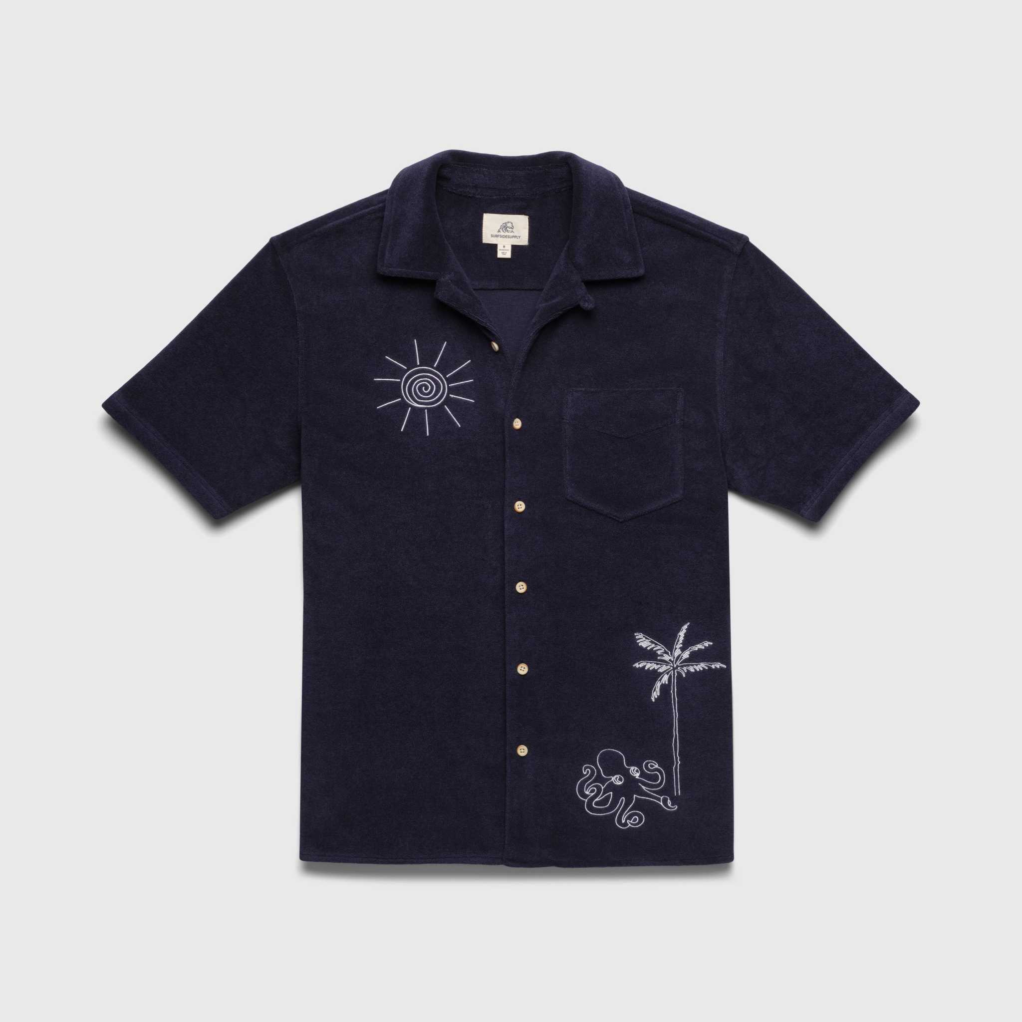 Mariner Saltwater Terry Camp Collar Shirt - Navy Blazer