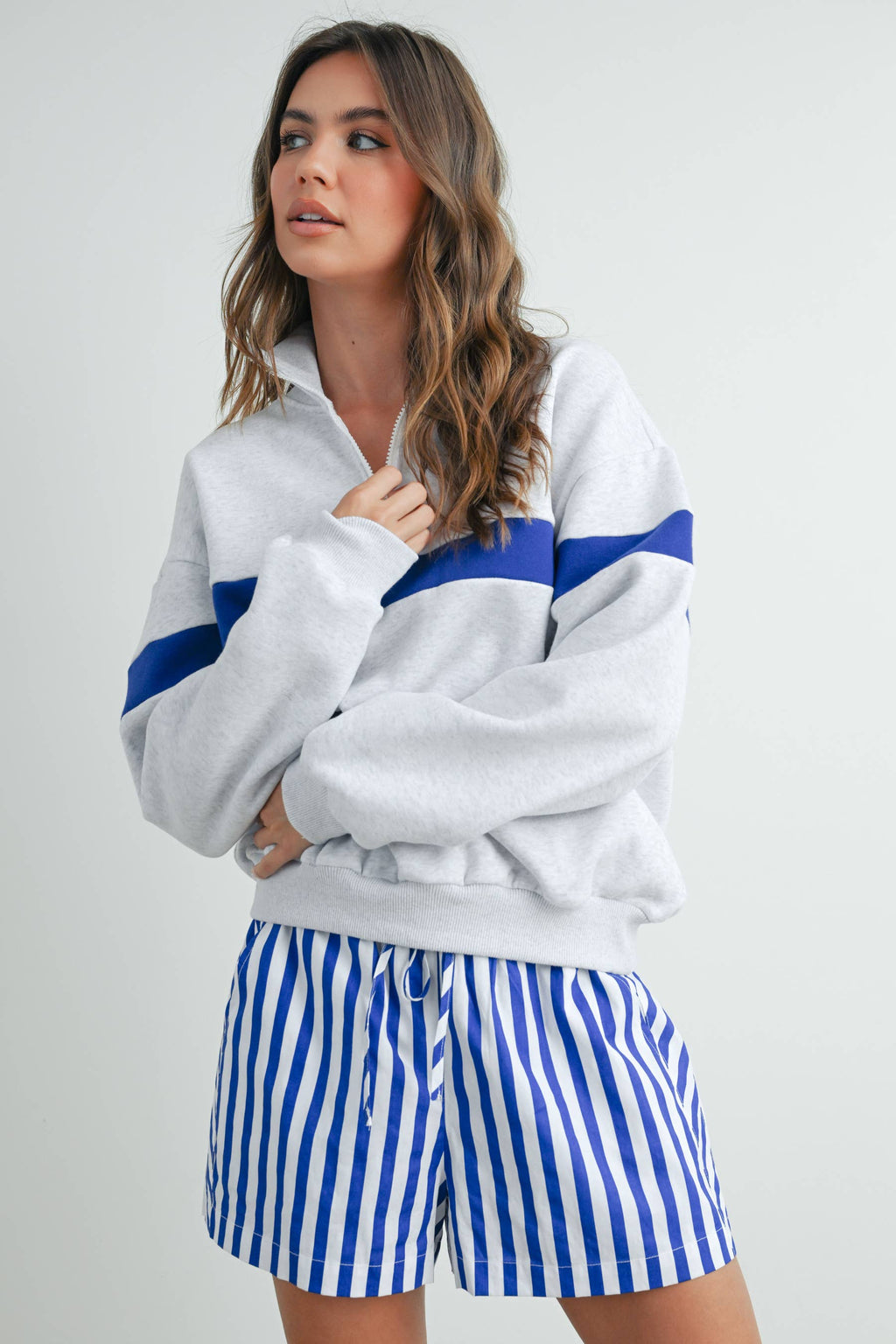 Two-Toned Half Zip Collar Sweatshirt - BMT7535