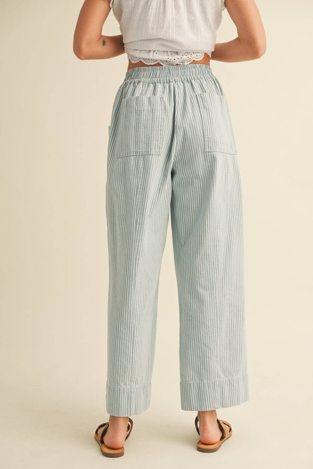 STRIPED WIDE LEG CROPPED PANTS MP3936