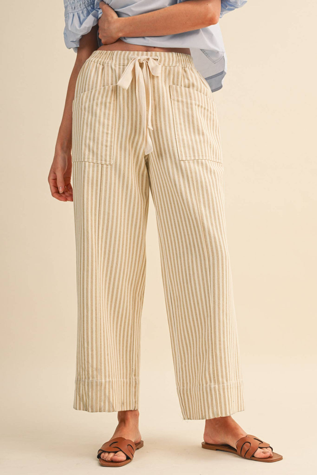 STRIPED WIDE LEG DRAWSTRING PANTS MP5090