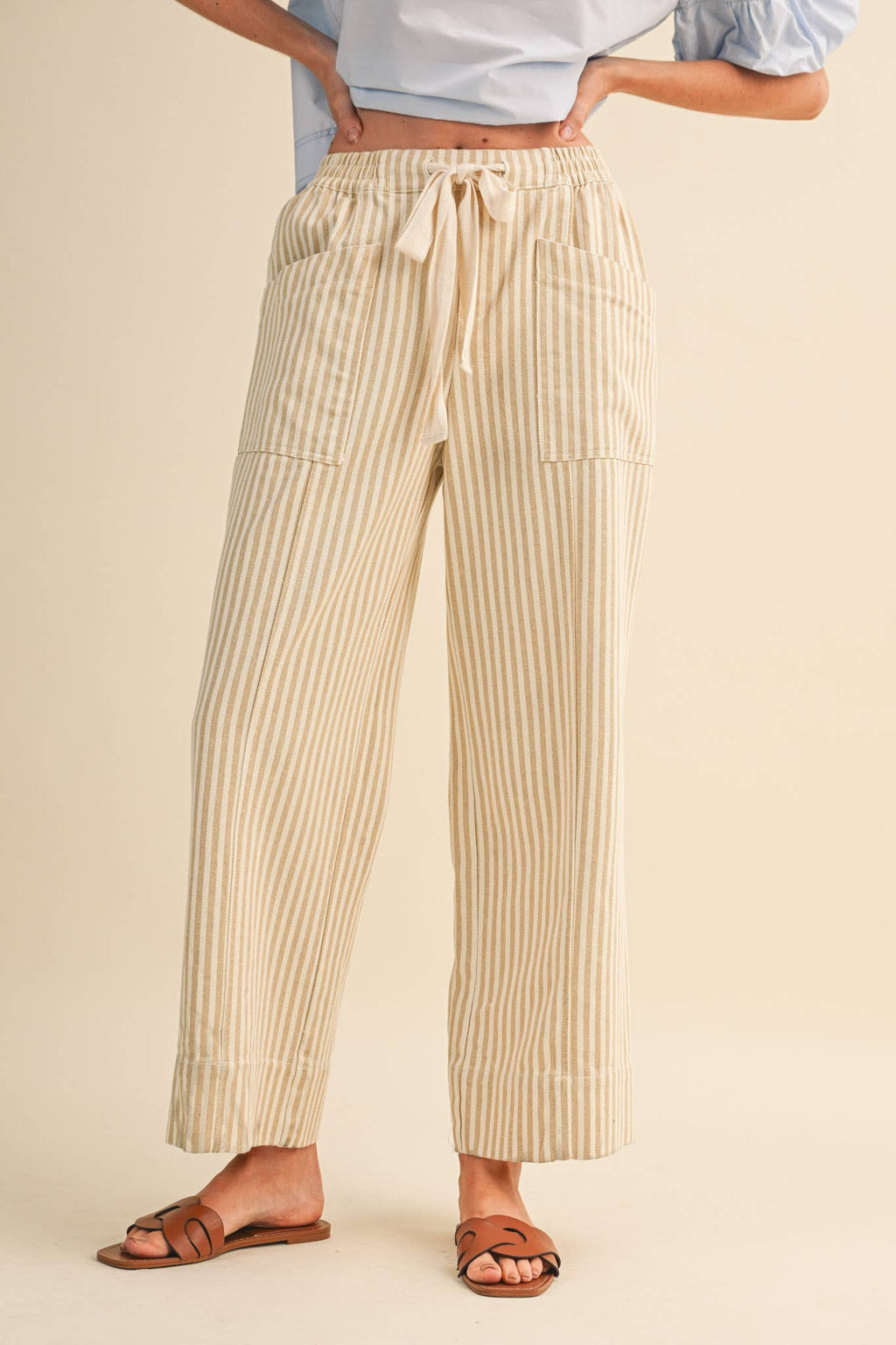 STRIPED WIDE LEG DRAWSTRING PANTS MP5090