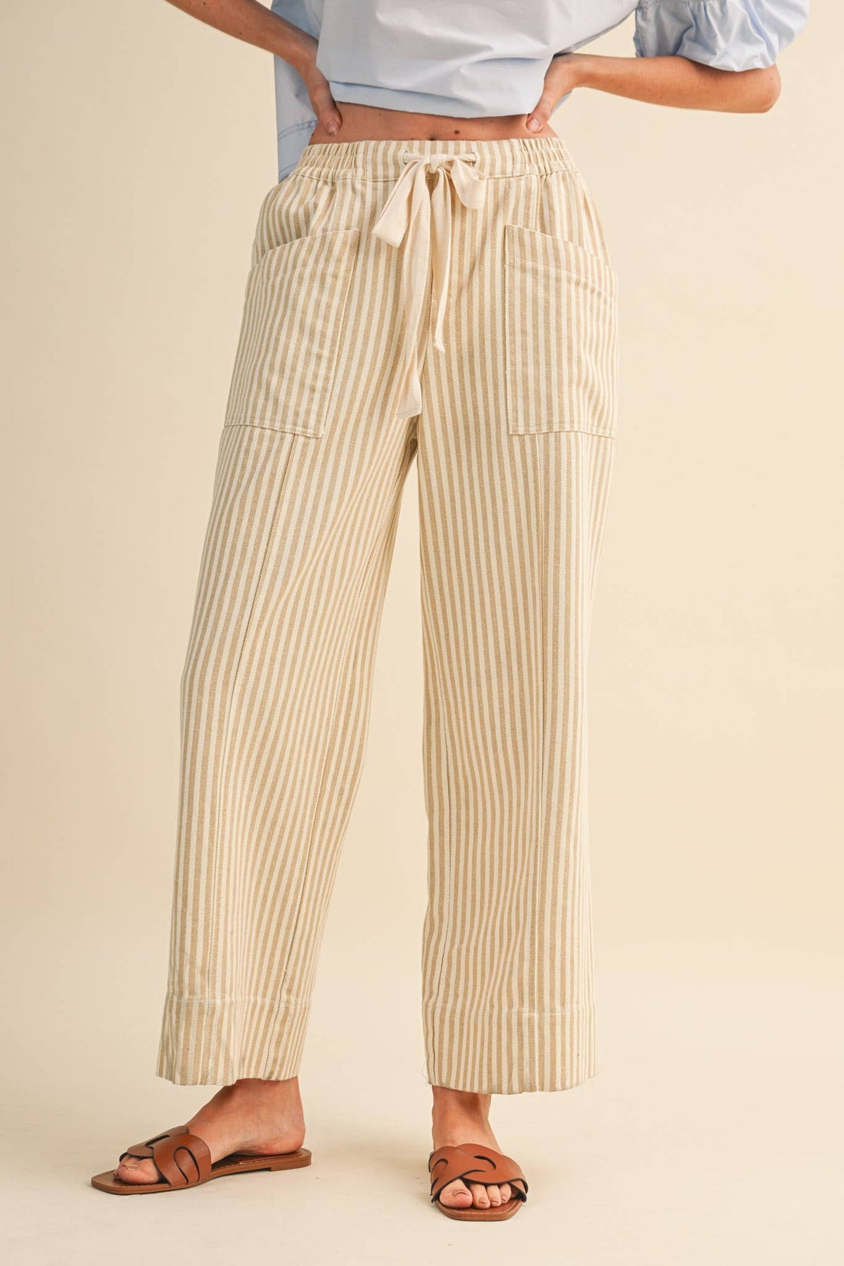 STRIPED WIDE LEG DRAWSTRING PANTS MP5090