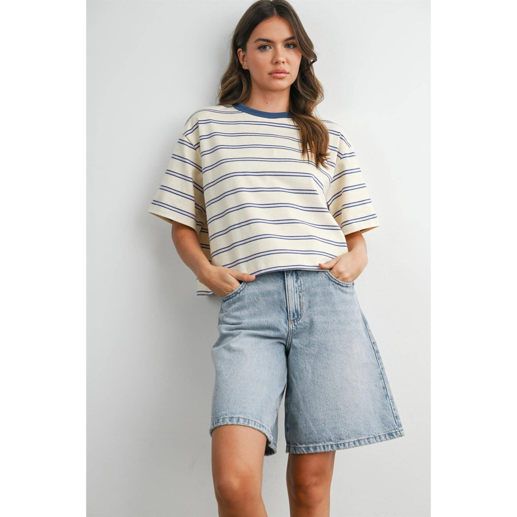 Striped Boxy Cropped T-Shirt - BMT8347