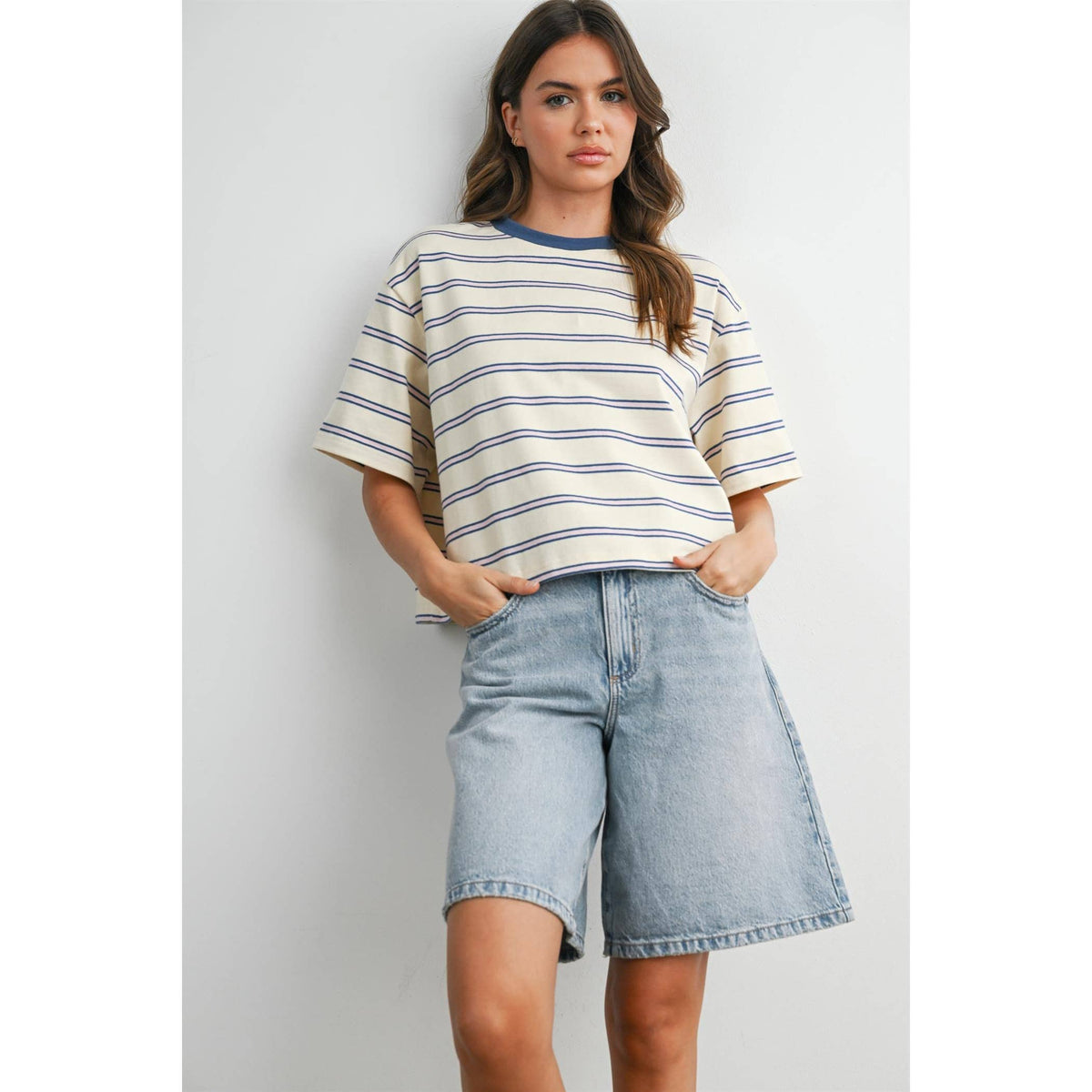 Striped Boxy Cropped T-Shirt - BMT8347