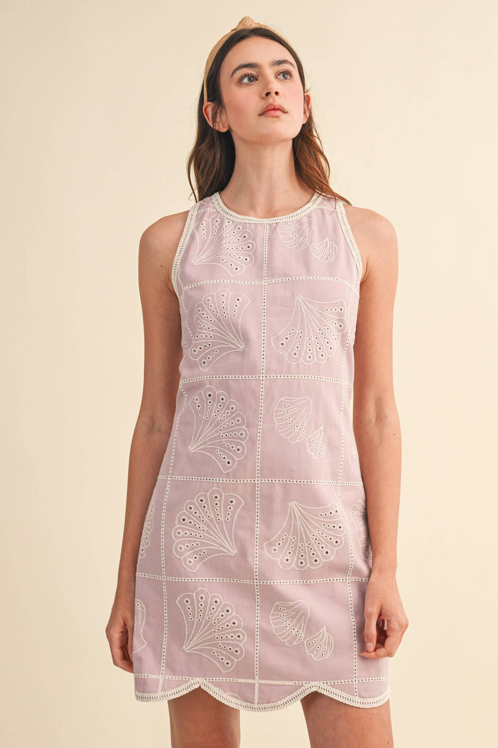 EMBROIDERED SHELLS A LINE MINI DRESS MDR4919