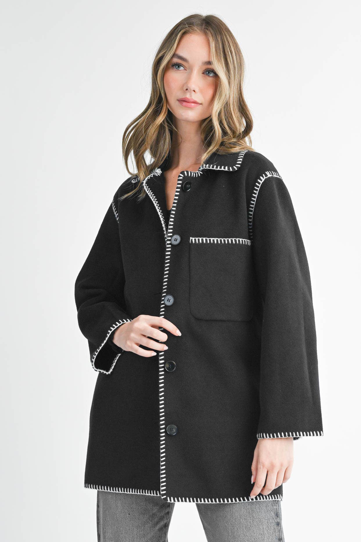 Contrast Stitch Blend Coat