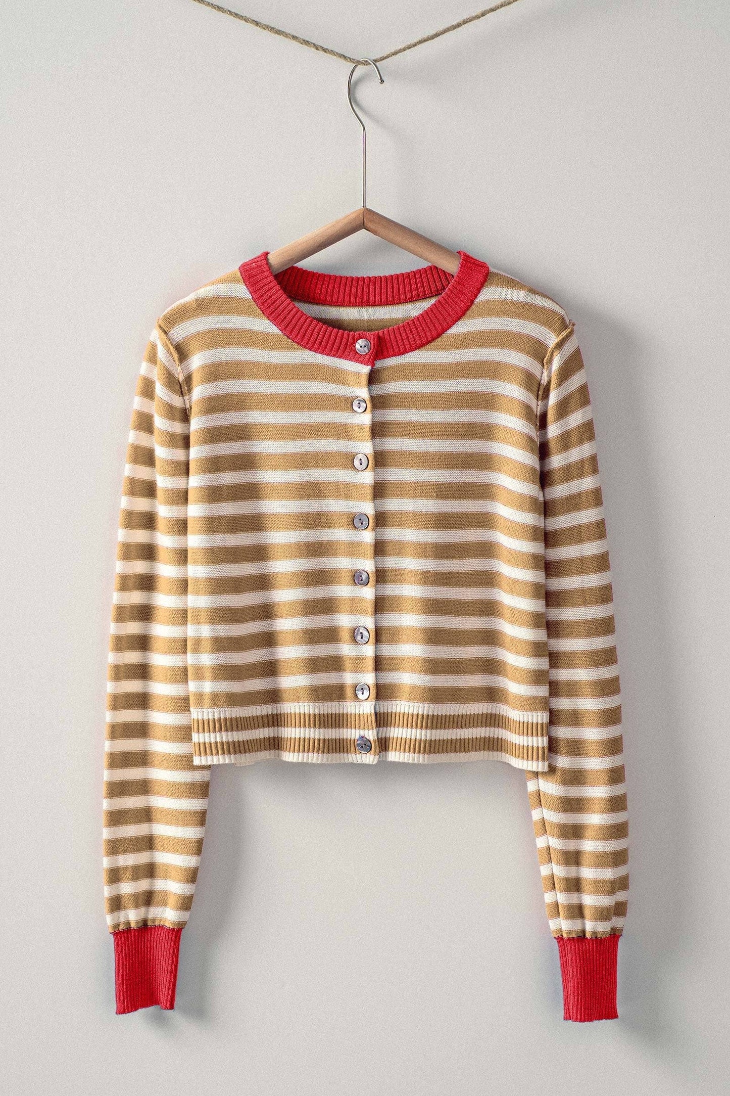 Striped Knit Cropped Button-Up Cardigan