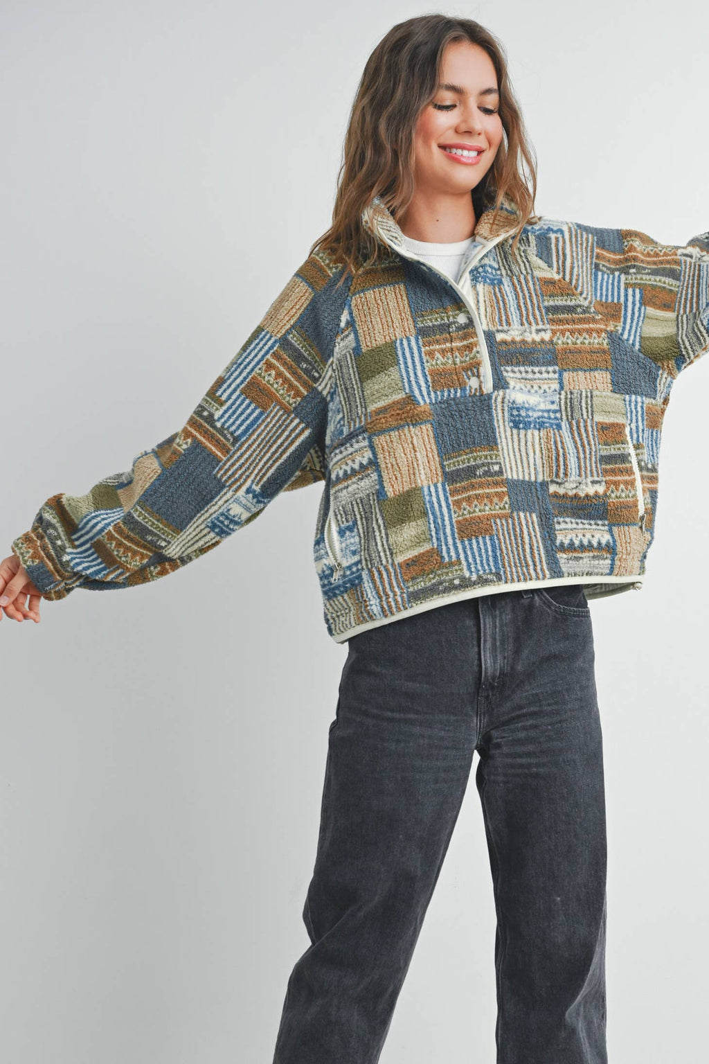 Patchwork Print Multicolor Sweatshirt - BMT7495