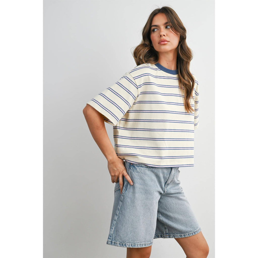 Striped Boxy Cropped T-Shirt - BMT8347