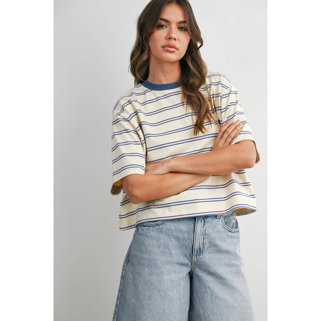 Striped Boxy Cropped T-Shirt - BMT8347