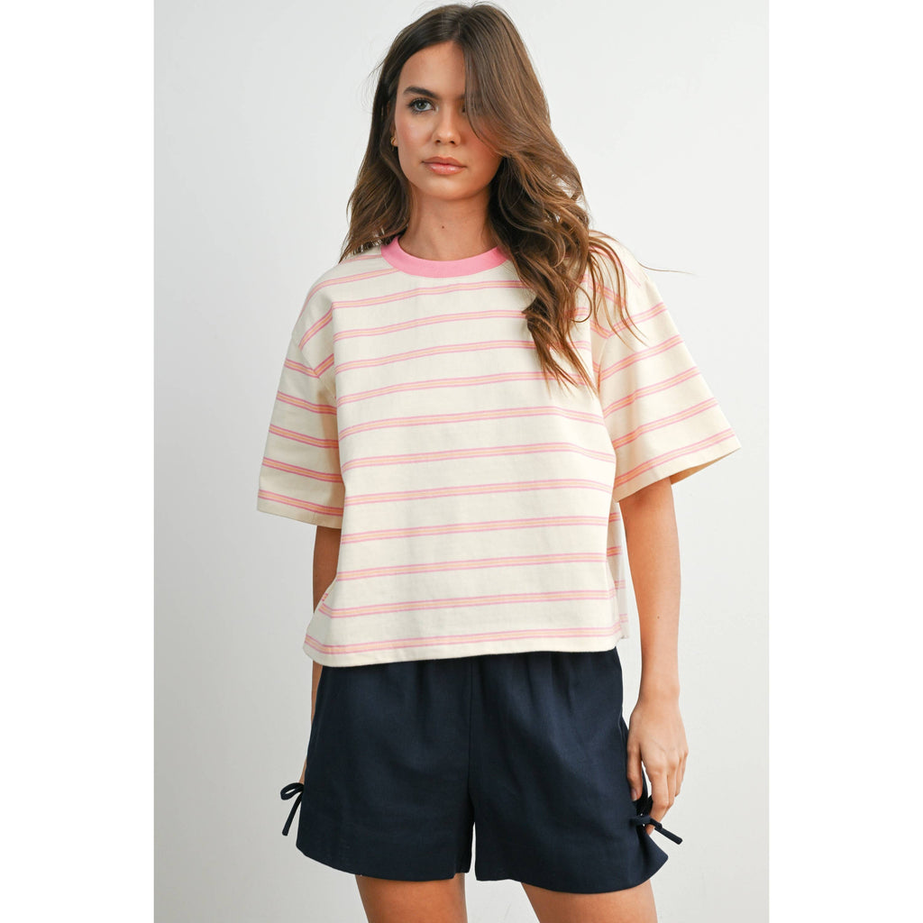 Striped Boxy Cropped T-Shirt - BMT8347