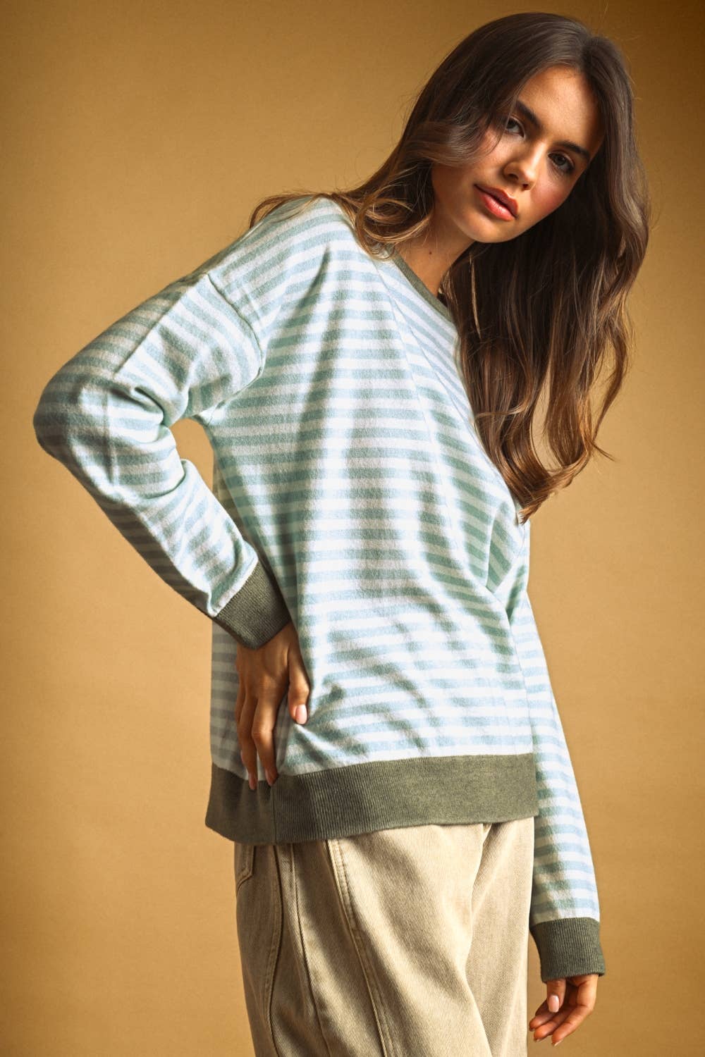 T7568   STRIPED MULTI COLOR CONTRAST KNIT TOP
