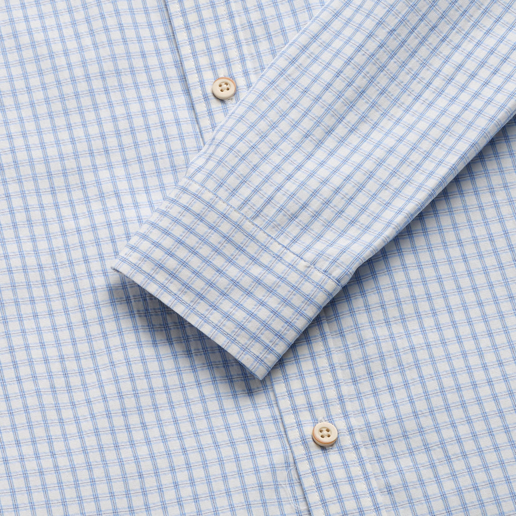 Brian Micro Check Seersucker Shirt - Blue