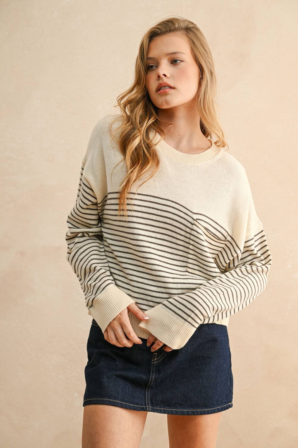 T5113   STRIPE PATTERN SWEATER KNITTED TOP