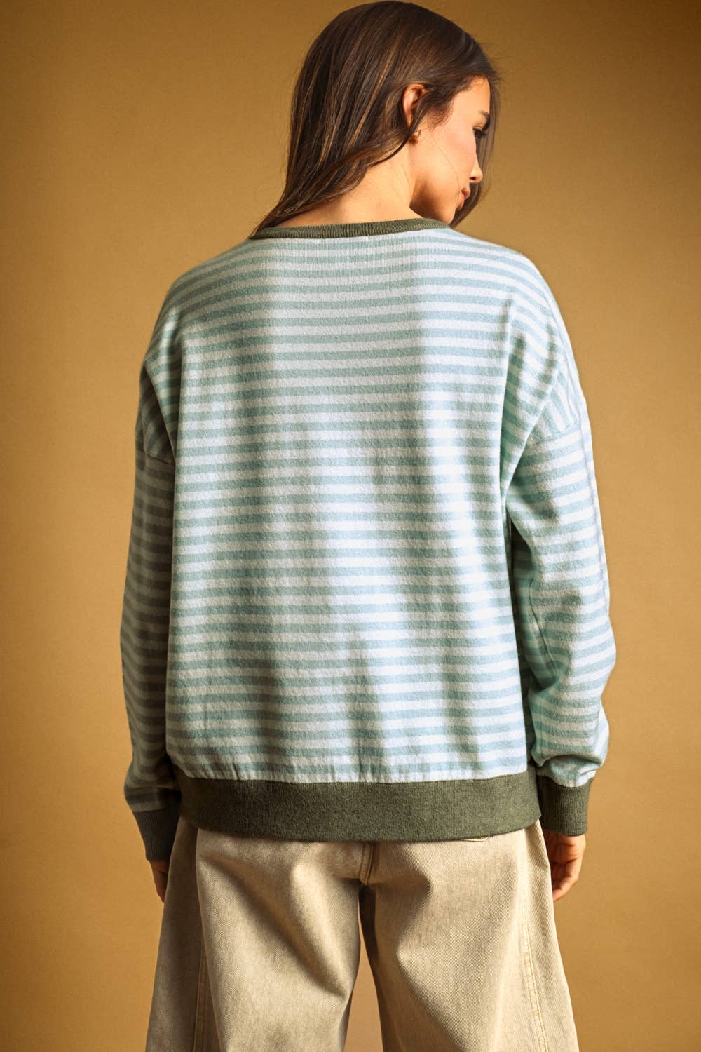 T7568   STRIPED MULTI COLOR CONTRAST KNIT TOP