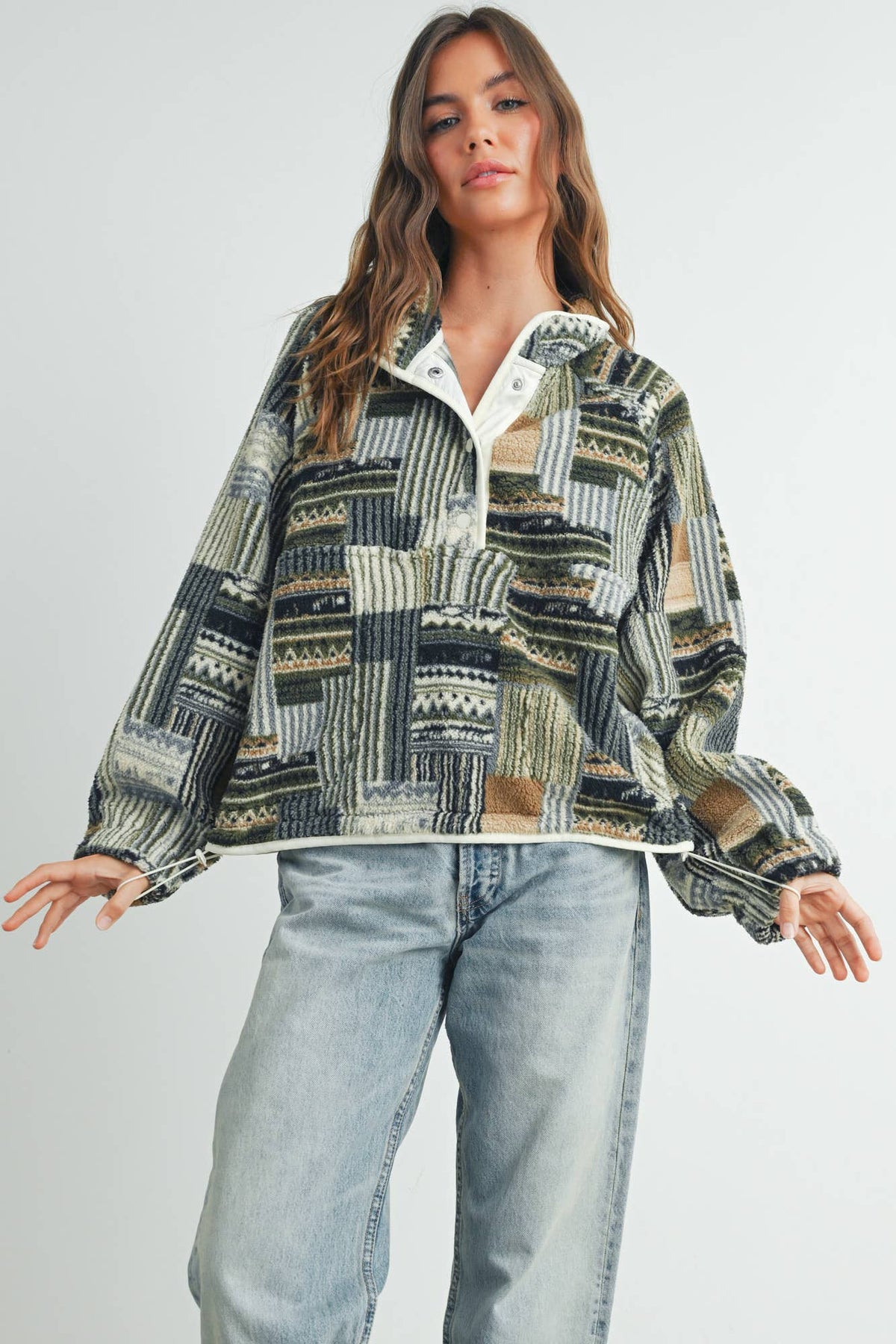 Patchwork Print Multicolor Sweatshirt - BMT7495