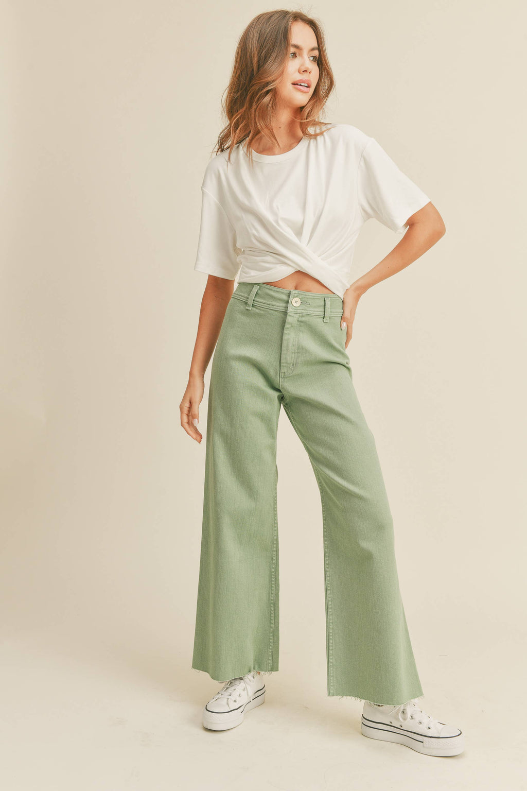 MMP623   STRAIGHT WIDE LEG DENIM PANTS