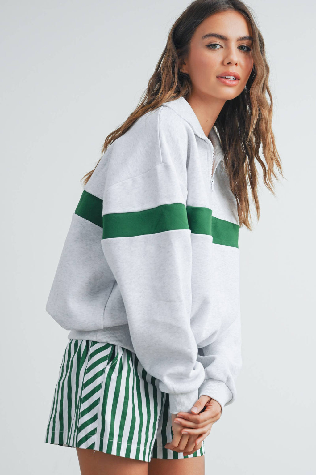 Two-Toned Half Zip Collar Sweatshirt - BMT7535