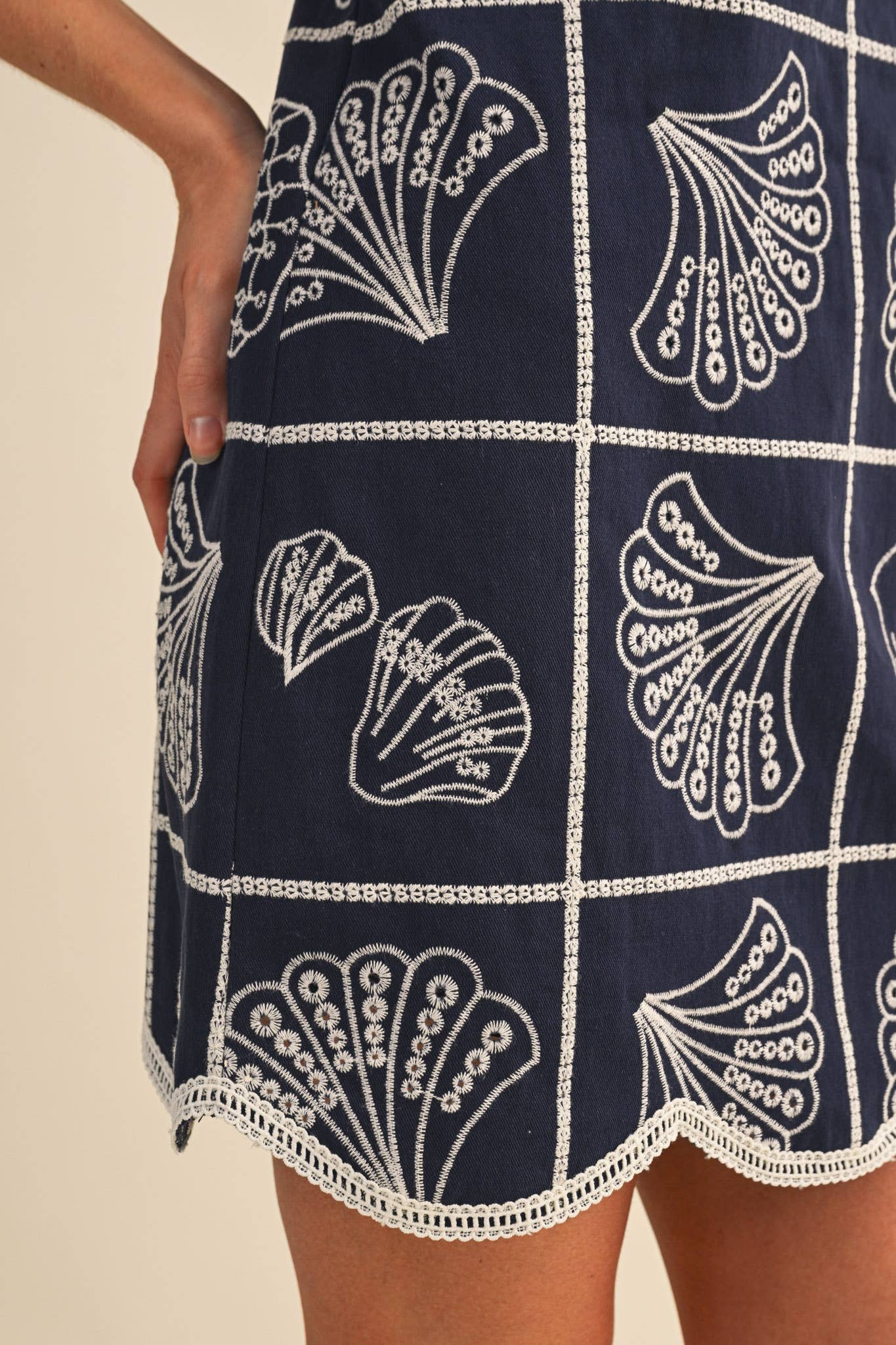 EMBROIDERED SHELLS A LINE MINI DRESS MDR4919