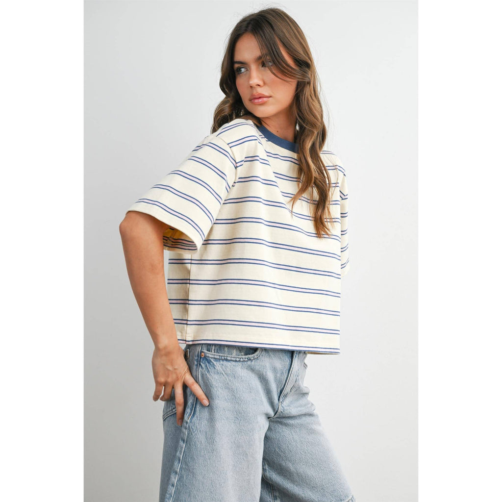 Striped Boxy Cropped T-Shirt - BMT8347