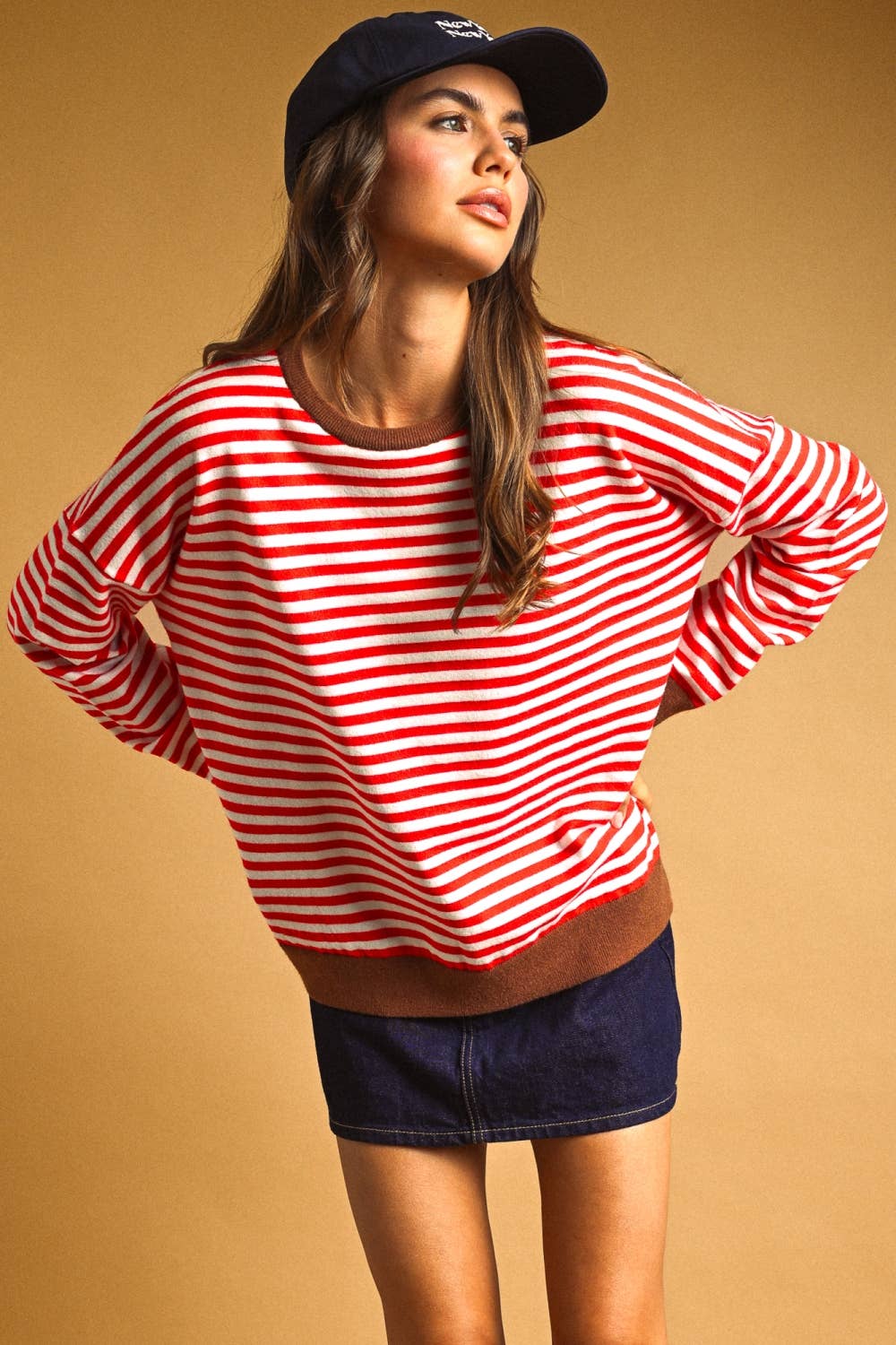 T7568   STRIPED MULTI COLOR CONTRAST KNIT TOP