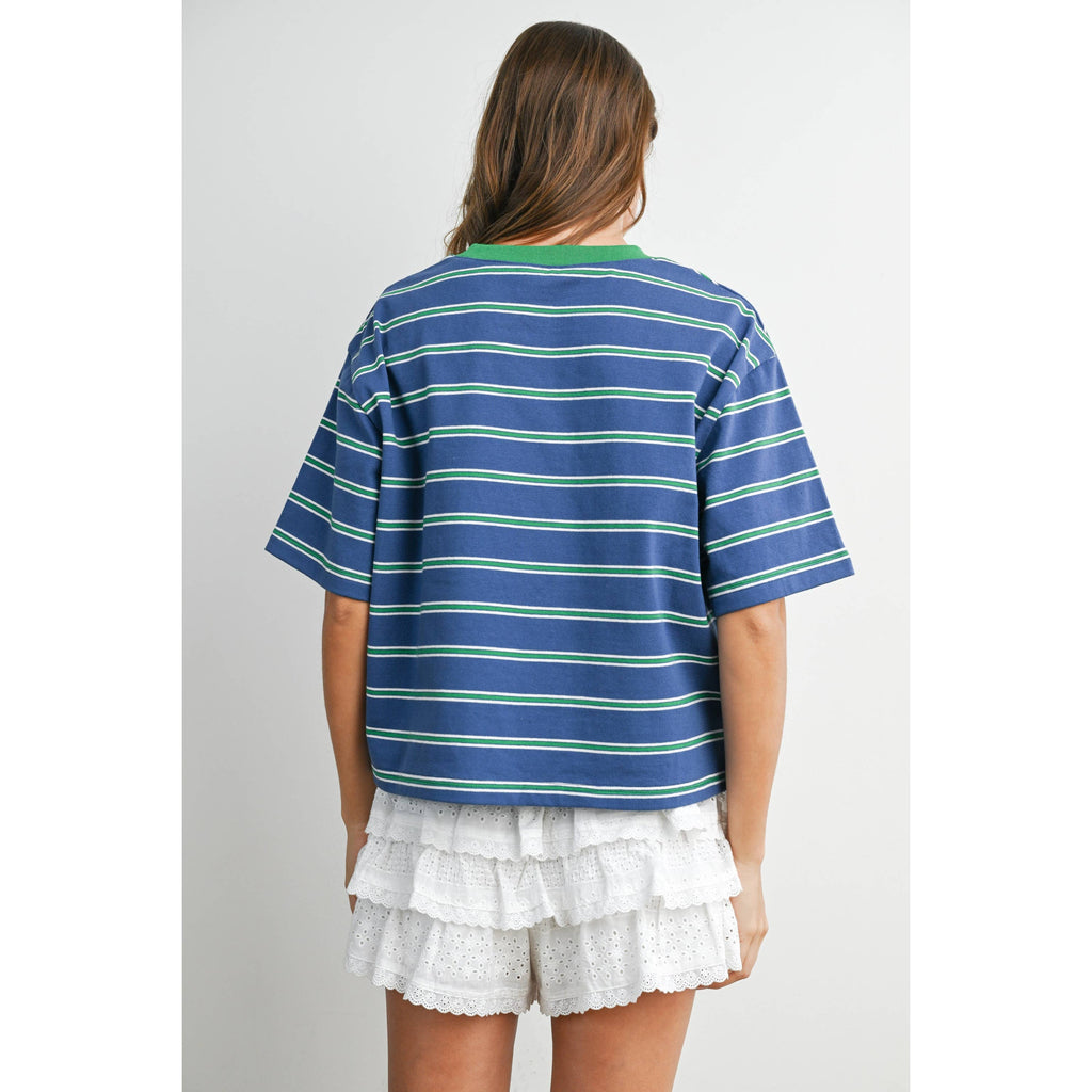 Striped Boxy Cropped T-Shirt - BMT8347