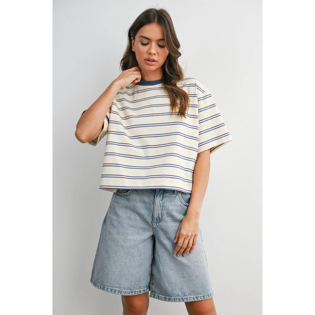 Striped Boxy Cropped T-Shirt - BMT8347