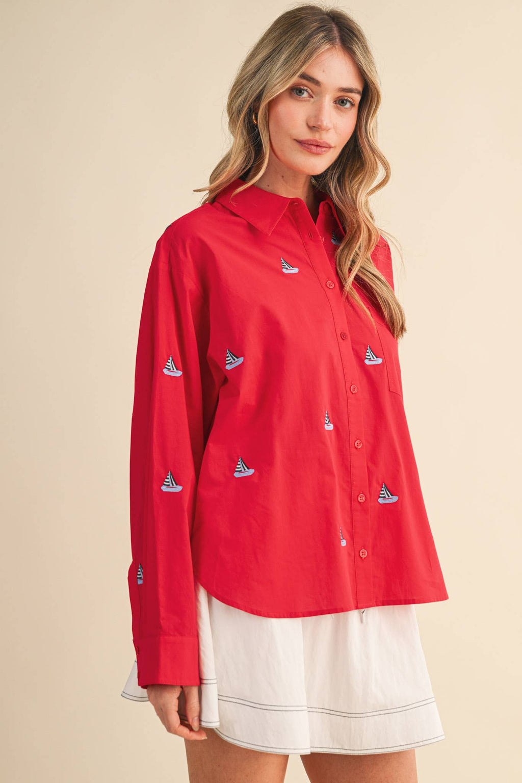 SAILBOAT EMBROIDERY BUTTON DOWN SHIRT MTP4688