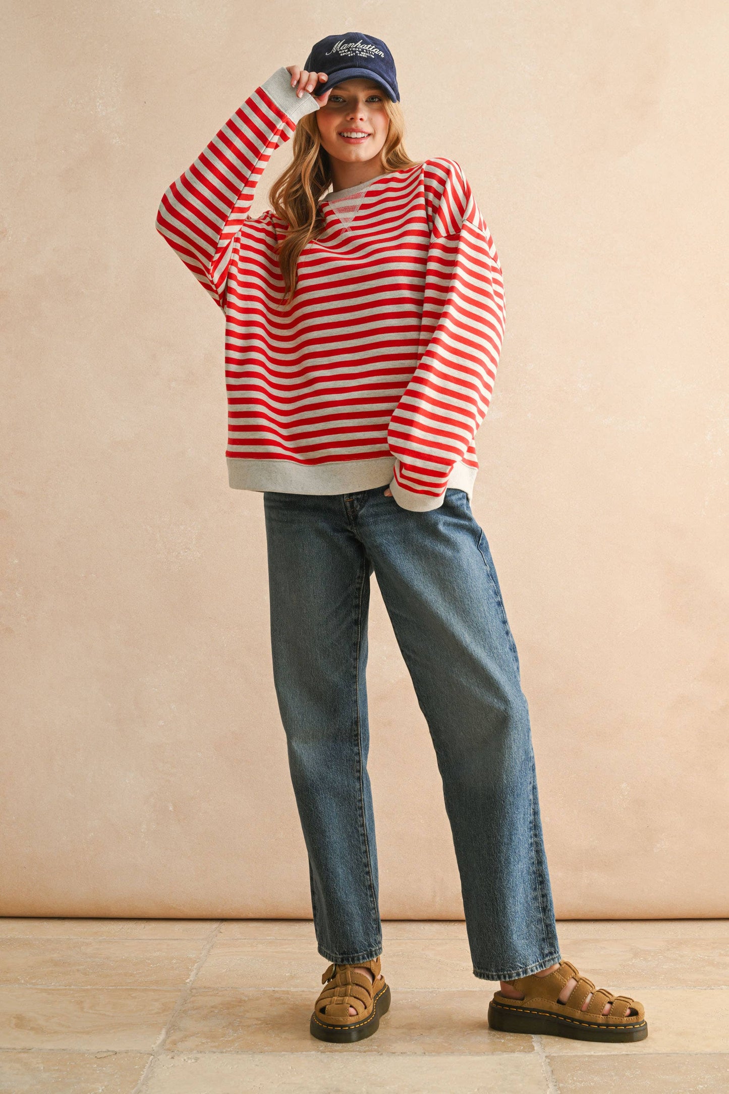 T4247   STRIPED KNITTED LONG SLEEVE PULLOVER