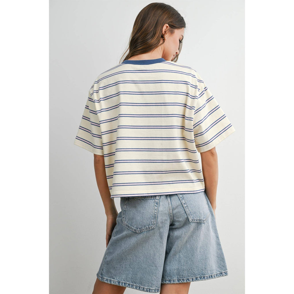 Striped Boxy Cropped T-Shirt - BMT8347